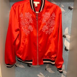 H&M Embroidered Red Bomber Jacket. Sz S